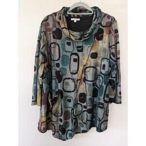 NorthStyle Womens Tunic Top 2X Cowlneck Textured Burnout Artsy Asymetric A-Line